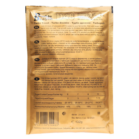 Turbo yeast alcohol "Double Dragon" D48 (132 gr) в Магадане